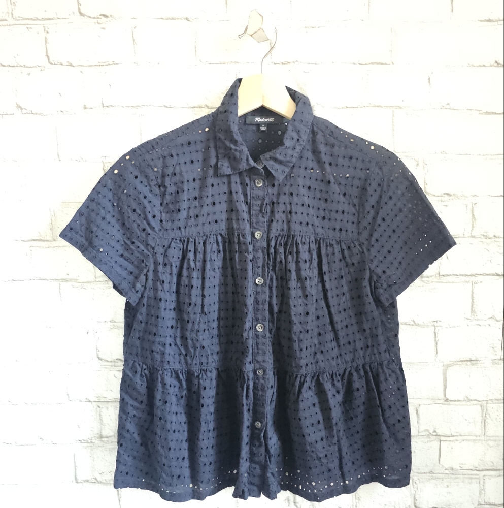 MADEWELL Navy Eyelet Button Up Top